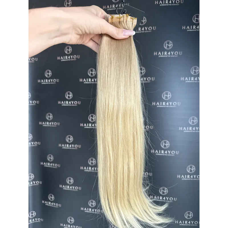 50-53cm 105g Tape-On-Haar aus 3cm SLAVISCHEM HAAR von einem Kopf 24 Tapes